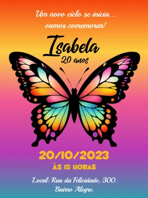 Convite de Aniversário Borboleta Colorida para Editar Online