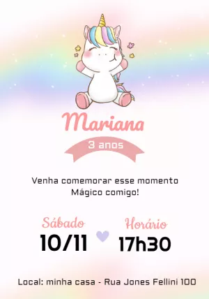 Convite de Aniversário Unicórnio Mágico para Editar Online