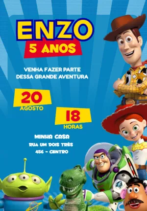 Convite de Aniversário Toy Story com Personagens para Editar