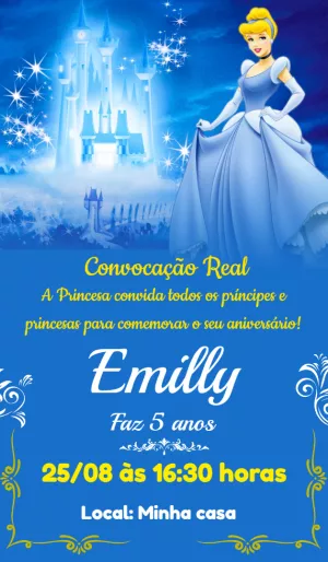 Convite de Aniversário Cinderela para Editar Online