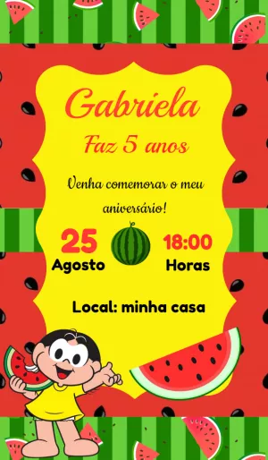 Convite de Aniversário Magali Melancia para Editar Online