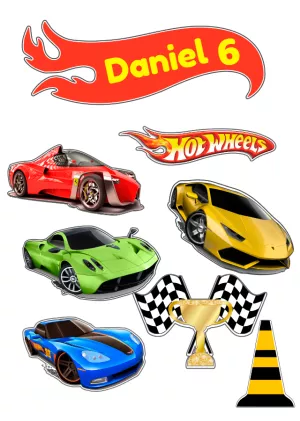 Topo de Bolo Hot Wheels Aniversário Carros Editável Online