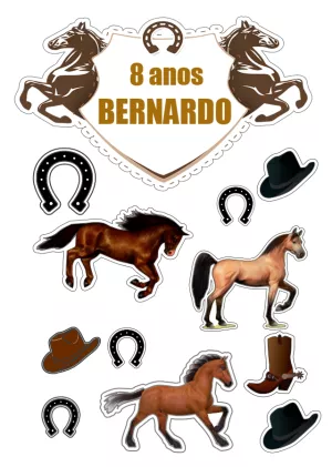 Topo de Bolo Rodeio Cavalos para Editar e Imprimir