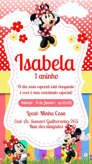 Convite Aniversário Minnie Vermelha para Editar Online