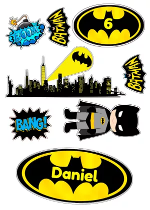 Topo de Bolo Batman Editável com Personagens para Imprimir