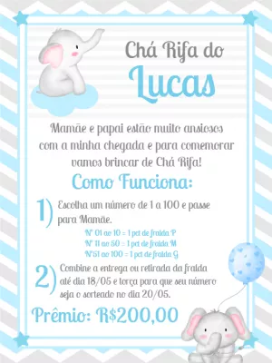 Convite Chá Rifa Elefantinho Aquarela para Editar Online