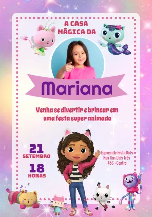 Convite Aniversário A Casa Mágica da Gabby com Foto para Editar