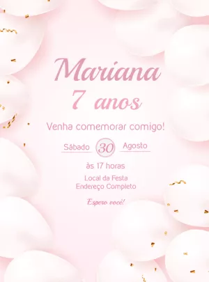 Convite de Aniversário Balões Rosa Delicado para Editar