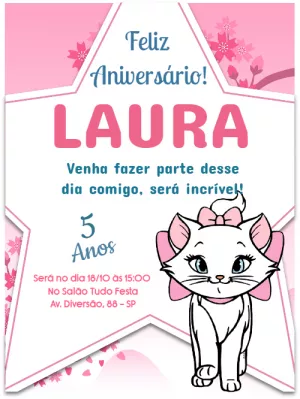 Convite de Aniversário da Gata Marie para Editar Online