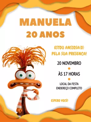 Convite Aniversário Ansiedade Divertida Mente 2 para Editar