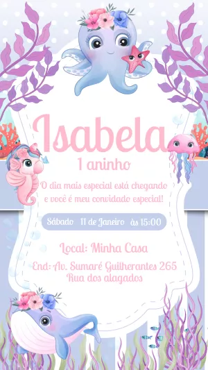 Convite Aniversário Fundo do Mar Floral para Editar Online