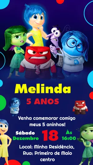 Convite Aniversário Divertida Mente com Personagens para Editar