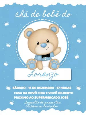 Convite Chá de Bebê Ursinho Príncipe para Editar Online
