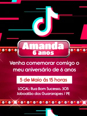 Convite de Aniversário Tema Tik Tok para Editar Online
