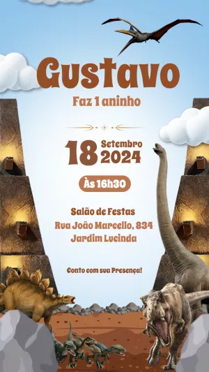 Convite de Aniversário Dinossauro com T-Rex Feroz para Editar
