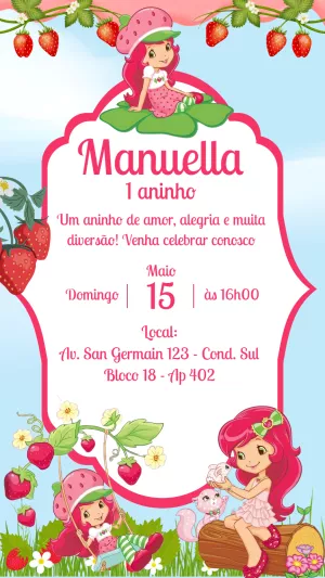 Convite de Aniversário Moranguinho para Editar Online