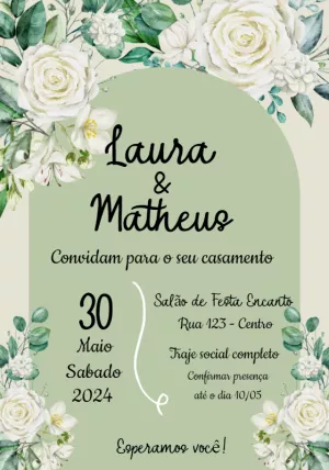 Convite de Casamento Floral Verde para Editar Online