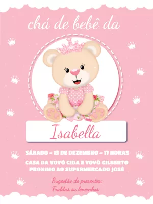 Convite Chá de Bebê Ursinha Princesa para Editar Online