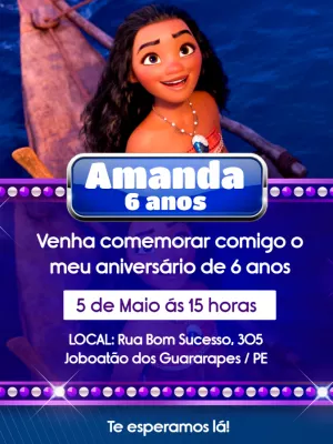 Convite de Aniversário Moana para Editar Online