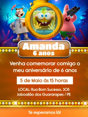 Convite Aniversário Bob Esponja e Amigos para Editar Online