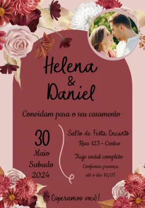 Convite de Casamento Floral com Foto para Editar Online