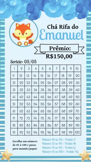 Chá Rifa Raposinha Menino Editável para Imprimir Online