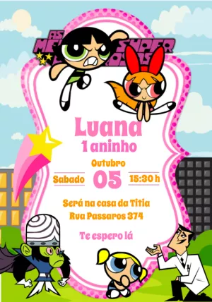 Convite de Aniversário Meninas Super Poderosas para Editar
