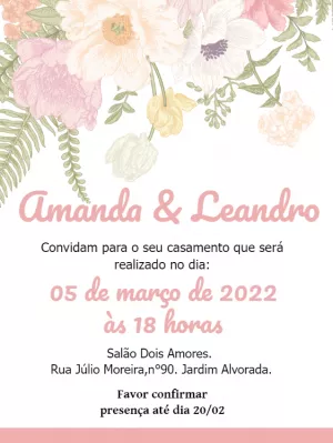 Convite de Casamento Floral Romântico para Editar Online