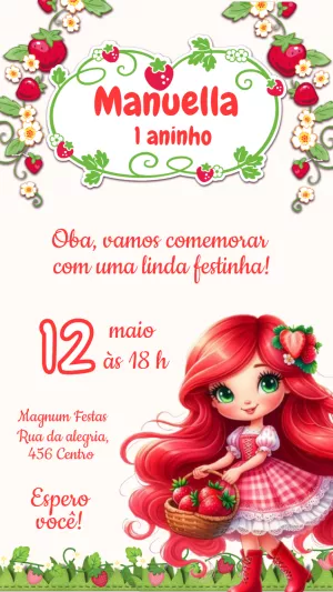 Convite de Aniversário Moranguinho para Editar Online