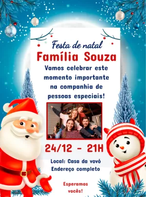Convite de Natal com Foto da Família para Editar Online