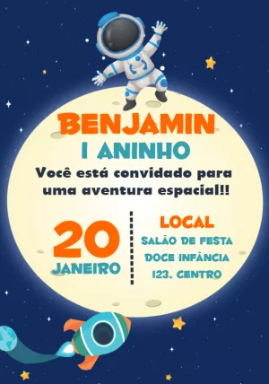 Convite Aniversário Astronauta no Espaço para Editar Online