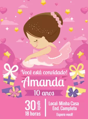 Convite de Aniversário Bailarina para Editar Online