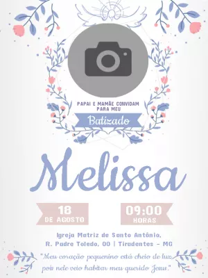Convite de Batizado com Foto Floral para Editar Online