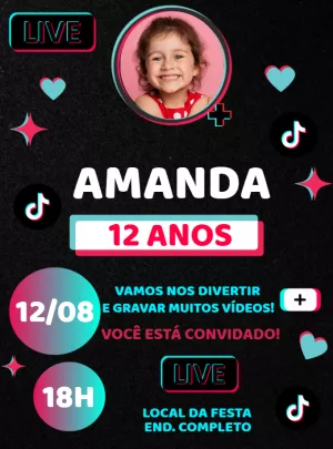 Convite de Aniversário TikTok Neon com Foto para Editar Online