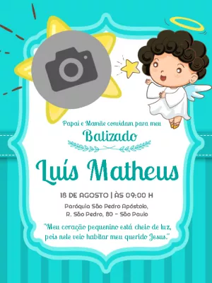 Convite de Batizado com Foto de Anjo para Editar Online