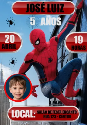 Convite Aniversário Homem Aranha com Foto para Editar Online