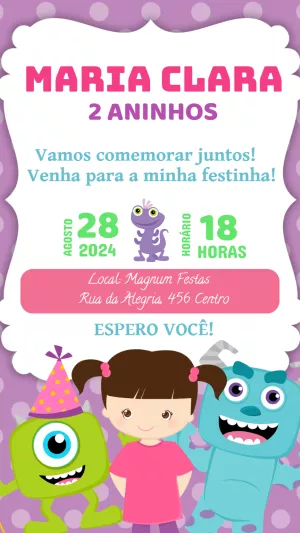 Convite de Aniversário Monstros SA para Editar Online