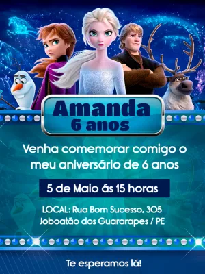 Convite de Aniversário Frozen com Personagens para Editar Online