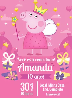 Convite de Aniversário Peppa Pig Princesa para Editar Online