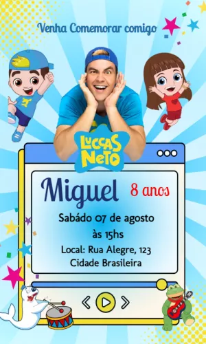 Convite de Aniversário Luccas Neto para Editar Online
