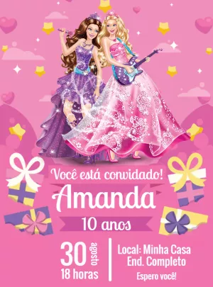 Convite de Aniversário Barbie Pop Star para Editar Online