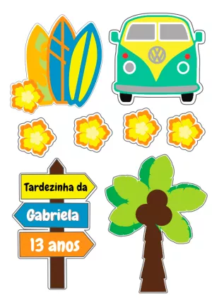 Topo de Bolo Tardezinha Havaí para Editar e Imprimir