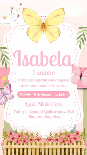 Convite Aniversário Jardim das Borboletas para Editar Online