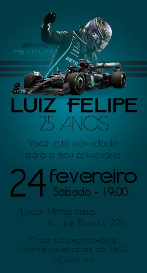 Convite de Aniversário Fórmula 1 para Editar Online