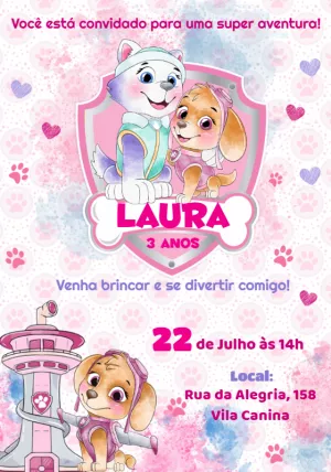 Convite de Aniversário Patrulha Canina Menina para Editar