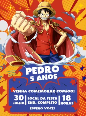 Convite de Aniversário One Piece Luffy Editável Online