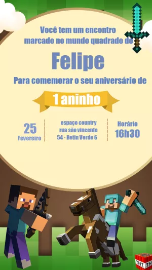 Convite de Aniversário Minecraft para Editar Online