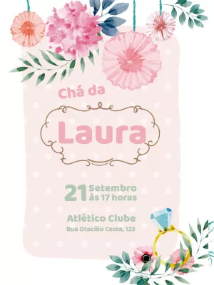 Convite de Chá de Panela Floral Aquarela para Editar Online