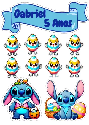 Topo de Bolo Stitch Páscoa para Editar e Imprimir