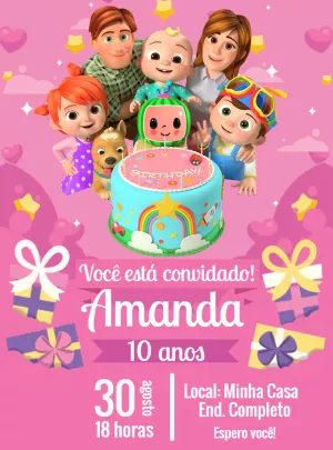 Convite de Aniversário Cocomelon para Editar Online